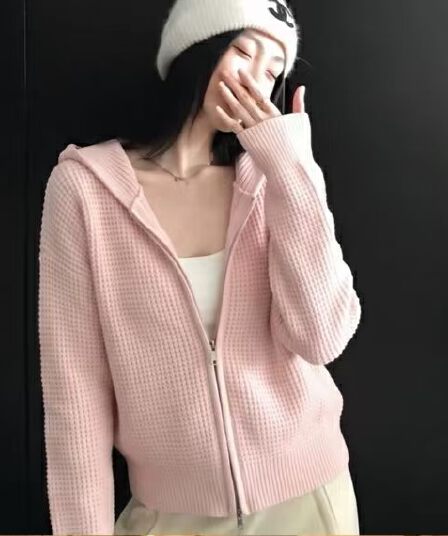 한 부서 후드 더블 지퍼 단색 니트 오픈 가디건 여성 가을 겨울 새로운 루즈핏 다용도 품격 스웨터 코트