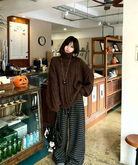 꽈배기 터틀넥 스웨터 겨울 한 부서 루즈핏 캐주얼 느긋한 두꺼운 보온 인사이드 가져 가라. 만나는 맨위 여성