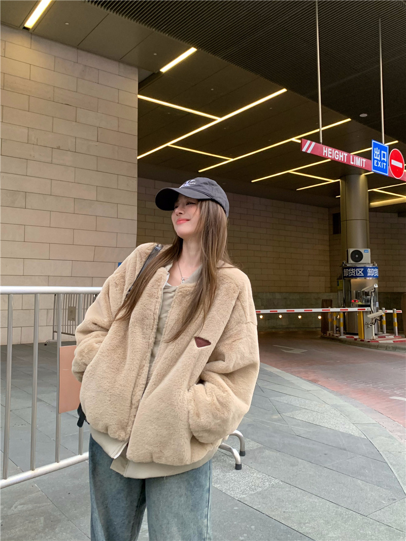 Photographed~ 2025 Winter Korean Style Loose and Slimming Versatile Thick Warm Plush Jacket, Two-Way Wear Baseball Jacket