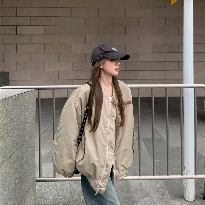 Photographed~ 2025 Winter Korean Style Loose and Slimming Versatile Thick Warm Plush Jacket, Two-Way Wear Baseball Jacket