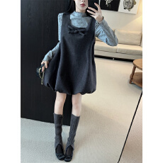 批发实价实拍~巨好看秋冬一整套miu系千金穿搭花苞毛呢<b class='q'>背心连衣裙</b>套装