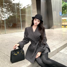 批发实价实拍~法式名媛温柔风加厚毛呢翻领系腰带收腰显瘦大衣外套女