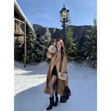 批发实价实拍~西装领洋气毛呢外套秋冬高级感收腰绑带中长款呢子大衣