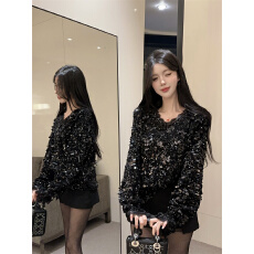 批发实价实拍~重工亮片长袖打底衫2025新款<b class='q'>韩版</b>百搭显瘦气质名媛上衣