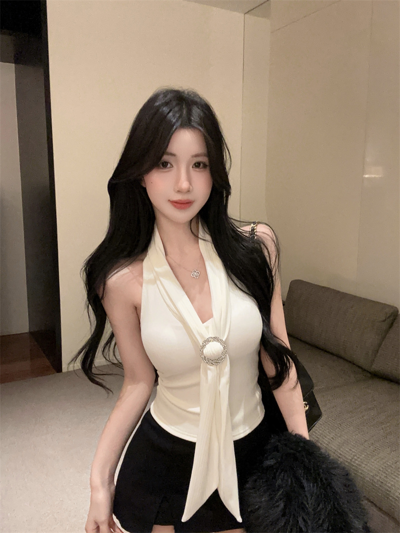 RY405# 纯欲风性感飘带挂脖吊带背心百搭洋气短款小心机上衣女