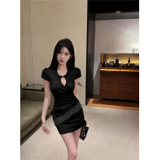 批发实价实拍~纯欲风性感辣妹改良旗袍小个子收腰绝美流苏包臀连衣裙