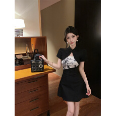 批发实价实拍~2026新款复古性感镂空收腰显瘦包臀中式盘扣<b class='q'>旗袍</b>连衣裙