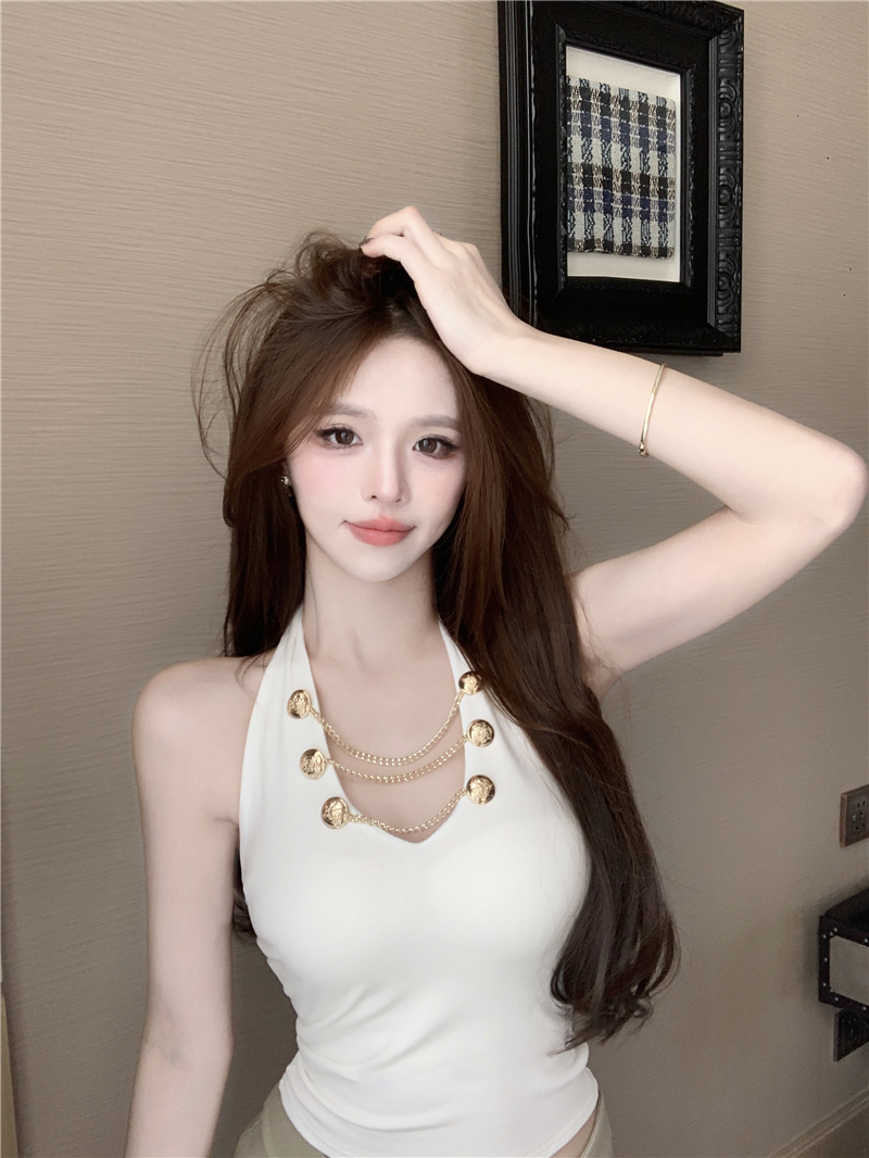 정가 실사 순수한 욕망 바람 V넥 행침 목 캐미솔 이른 봄 몸매 가꾸기 인사이드 가져 가라. 검정색 쇼트 스타일 아름다운 맨위 여성
