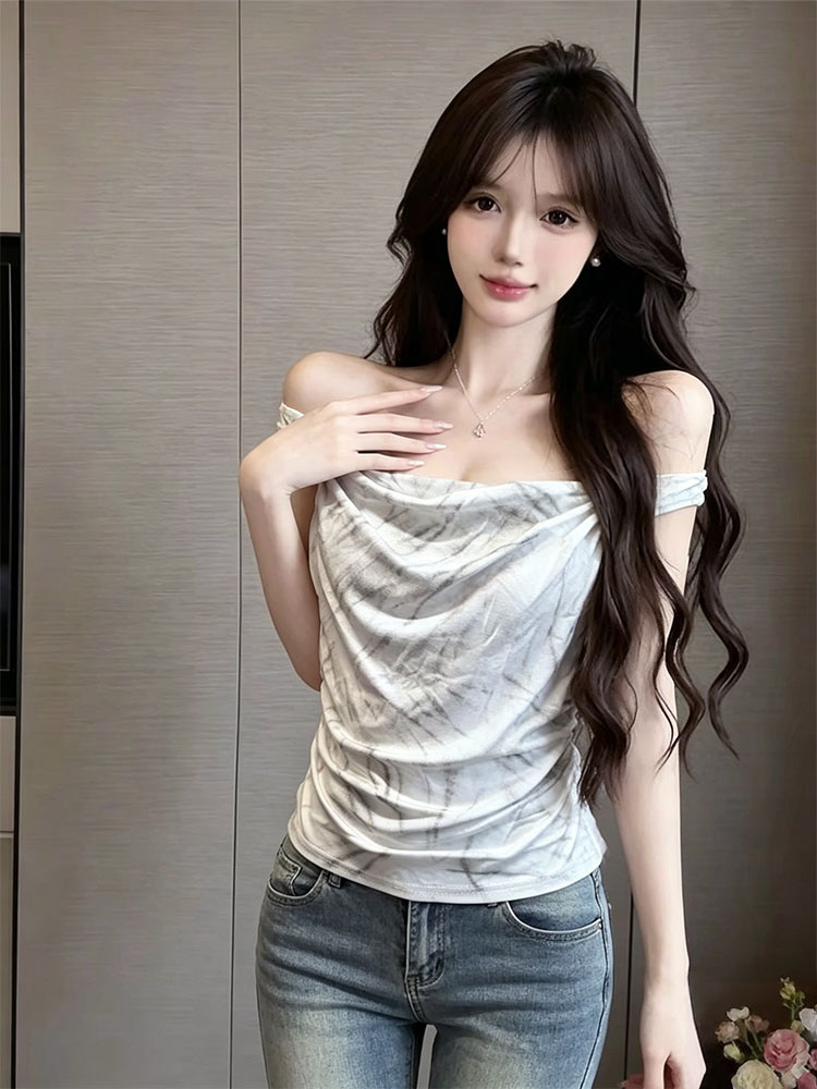 정가 실사 아메리칸 핫걸 홀치기 염색 흔들다 칼라 주름 조끼 여름 불모지 바람 허리 수축 슬림해 보이는 민소매 맨위