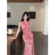 批发实价实拍~性感风新中式改良旗袍连衣裙夏季新款气质绝美鱼尾长裙