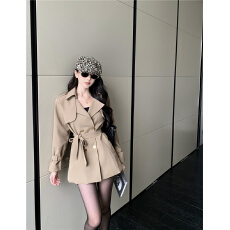 批发实价实拍~风衣外套女秋季新款设计感小众英伦风辣妹收腰短款大衣