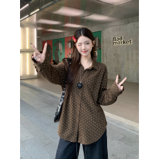 批发实价实拍~法式复古<b class='q'>波点</b>印花2026秋季polo领韩系宽松休闲长袖<b class='q'>衬衫</b>
