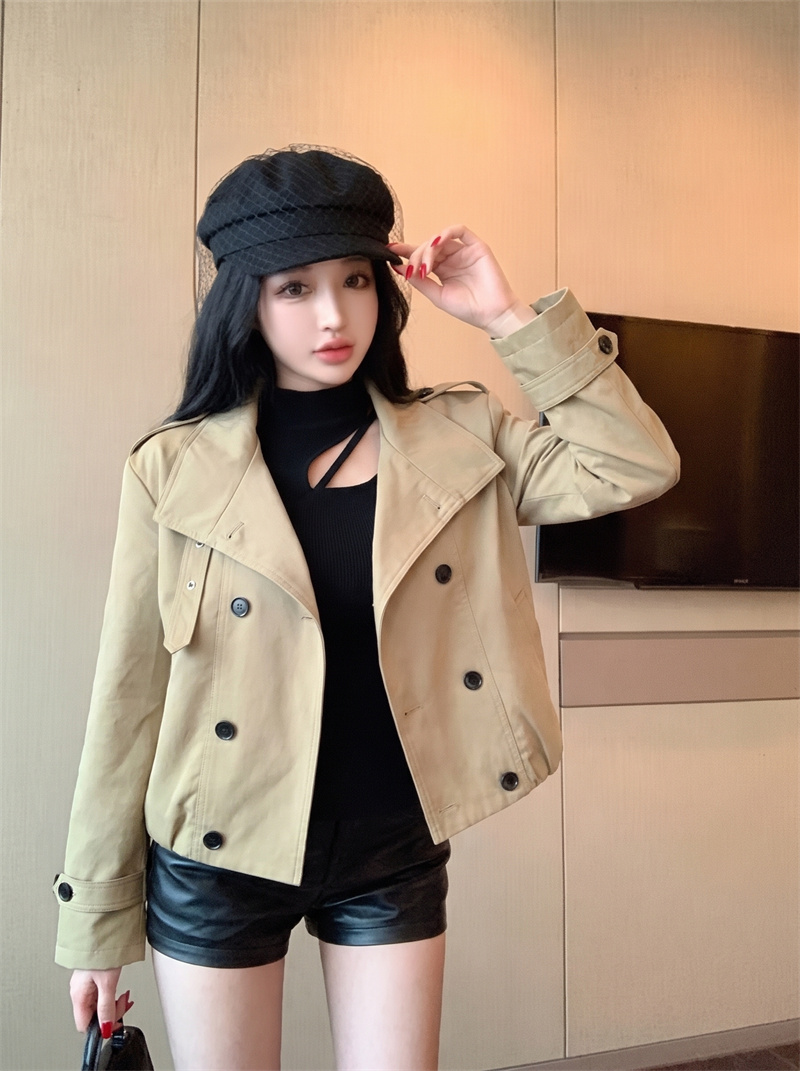 BY34143# 韩系高级感休闲立领夹克女秋季双排扣休闲外套 服裝批發女裝批發服飾貨源