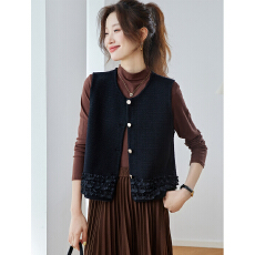 批发小香风气质木耳边针织马甲女2025秋冬新款高级感叠穿无袖背心上衣