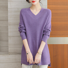 批发V领中长款毛衣女秋冬25新款洋气<b class='q'>妈妈装</b>宽松大码显瘦打底衫
