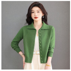 批发翻领针织衫开衫女秋冬2025新款小个子短款毛衣外套多纽扣叠穿上衣