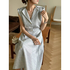 批发韩国复古名媛风西装式连衣裙<b class='q'>夏季</b>小众气质系带收腰显瘦背心长裙子