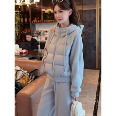 批发运动休闲韩版连帽羽绒外套阔腿裤套装女加厚保暖气质穿搭两件套