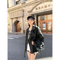 酷飒风巨好看宽松蛋白皮衣外套女慵懒设计感美式复古机车PU皮夹克