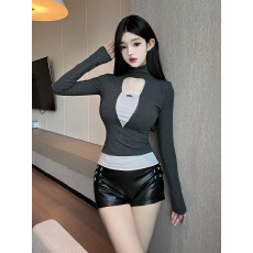 批发实拍实价巨好看撞色假两件磨毛加绒高领打底衫女秋<b class='q'>冬</b>内搭正肩T恤