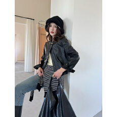 批发实拍实价酷飒风立领短款PU皮衣外套女简约百搭美式复古机车皮夹克