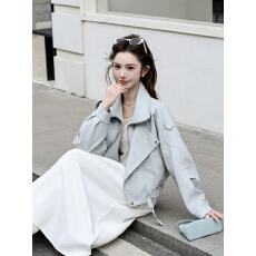 批发酷飒风拉美德宽松蛋白皮衣外套女慵懒设计感美式复古机车PU皮<b class='q'>夹克</b>