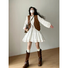 批发旅游度假<b class='q'>连衣裙</b>穿搭一整套女宽松显瘦复古马甲棉麻<b class='q'>连衣裙</b>两件套