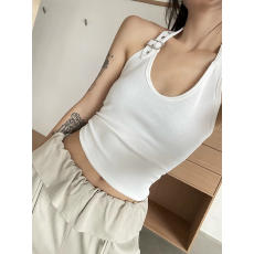 批发辣妹挂脖露背小吊带背心女设计感金属扣百搭修身显瘦性感无袖上衣
