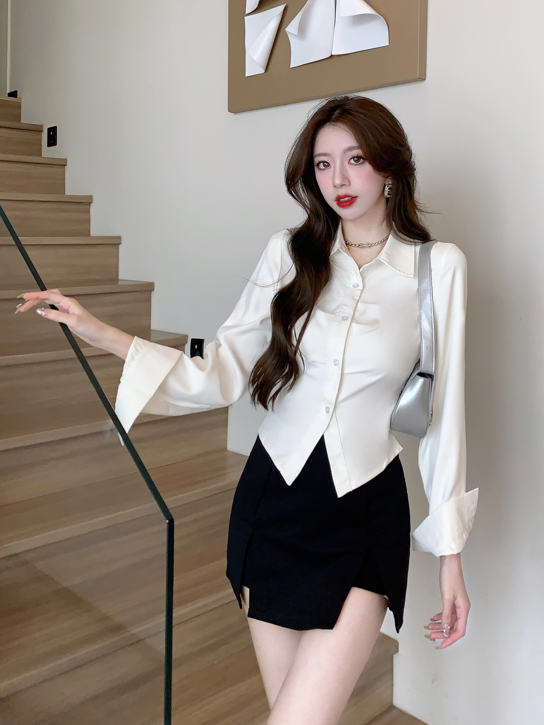 실사 진짜 핫걸 하이웨이스트 몸매 가꾸기 타이트 스커트 미니 스커트 여성 섹시함 노출 방지 다용도 트임 한 마디 초단 바지