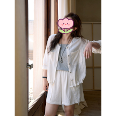 天爽棉麻老钱风休闲套装女宽松显瘦正肩小衫遮肉阔腿短裤两件套