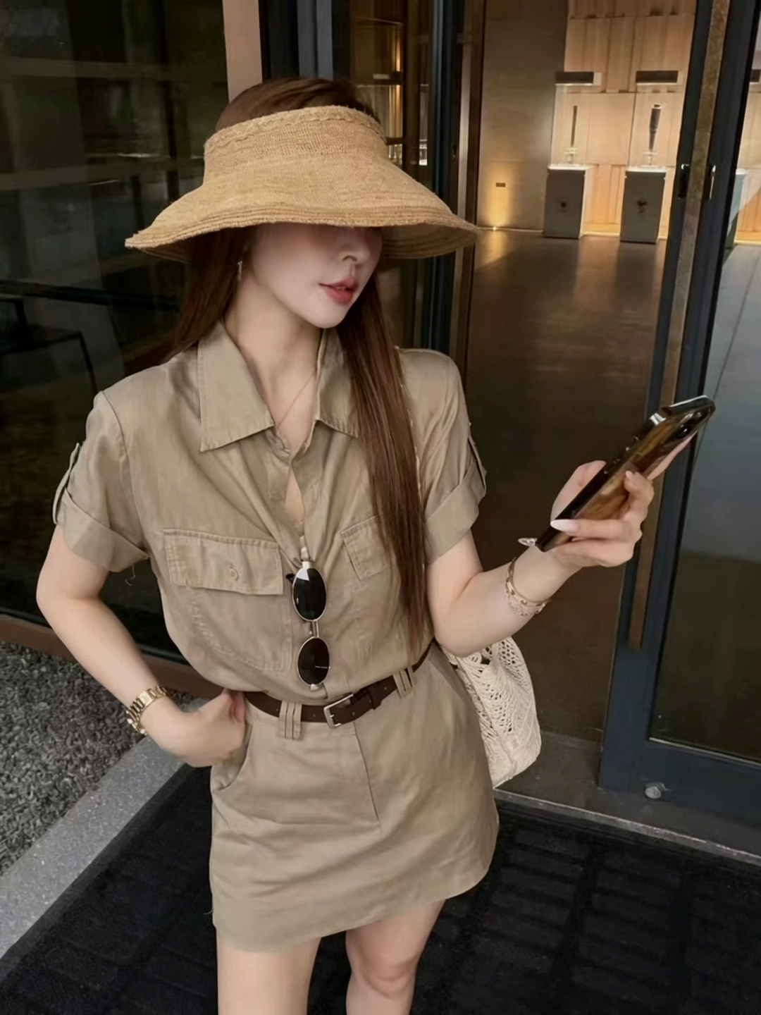 오래된 돈 바람 레트로 면 린넨 세트 여성 워크웨어 폴로 칼라 반팔 셔츠 슬림해 보이는 하이웨이스트 타이트 스커트 반신 스커트 투피스 세트