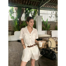 批发老钱风松弛感复古棉麻休闲连衣裤女韩版宽松收腰显瘦亲肤<b class='q'>连体</b><b class='q'>短裤</b>
