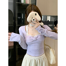 批发实拍实价纯欲性感方领蕾丝边上衣女辣妹蝴蝶结长袖T恤内搭打底衫