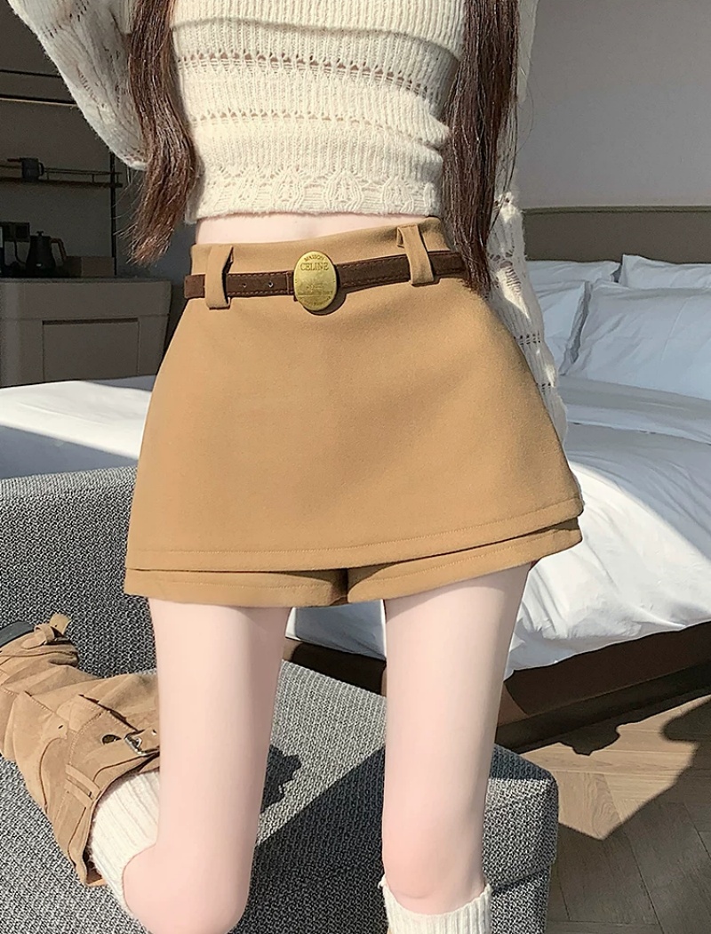RY9526# 实拍实价美式辣妹毛呢半身裙裤女秋冬季高腰显瘦防走光a字短裤...