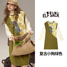 批发妖精的口袋趣味<b class='q'>绣花</b>假两件<b class='q'>连衣裙</b>女2025年秋冬新款宽松休闲裙子