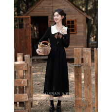 批发2026微胖大码女装胖mm法式黑色<b class='q'>娃娃领</b>针织<b class='q'>连衣裙</b>女秋冬显瘦裙子