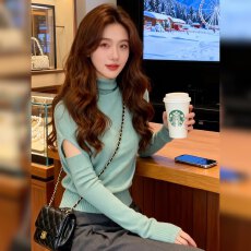 小众气质袖套高领针织衫女2026秋冬新款修身打底衫长袖纯欲风上衣