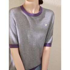 批发夏季新款圆领短<b class='q'>袖</b>针织衫女拼色时尚洋气宽松显瘦薄款五分<b class='q'>袖</b><b class='q'>上衣</b>