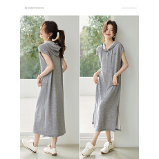 批发休闲百搭时尚抽绳连帽刺绣宽松舒适<b class='q'>连衣裙</b>今年夏季新款<b class='q'>连衣裙</b>