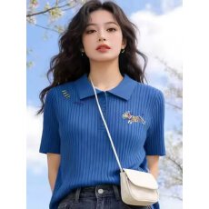 批发休闲女装2026春夏新款设计感彩虹小马刺绣短袖T恤polo领上衣