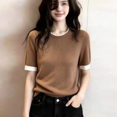 批发休闲撞色短袖t恤女2026夏季薄款大码<b class='q'>胖</b><b class='q'>mm</b>圆领小个子气质穿搭上衣