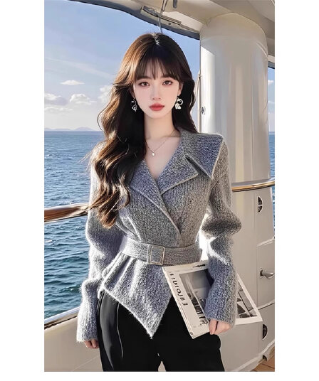 작은 샤넬 스타일 허리 수축 슬림해 보이는 스웨터 코트 여성 의류 2026 봄 가을 새로운 품격 명문 여성 고급 센스 슬림해 보이는 맨위