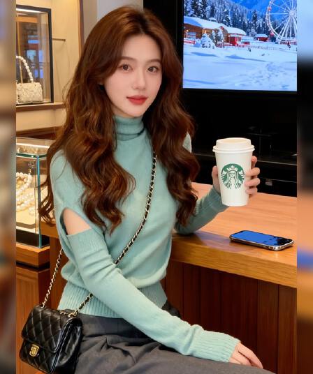 작은 대중 품격 소매 커버 터틀넥 니트 스웨터 여성 2026 가을 겨울 새로운 몸매 가꾸기 기본 셔츠 긴팔 순수한 욕망 바람 맨위