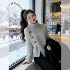 批发高级感不规则高领针织衫毛衣女秋冬<b class='q'>大码</b><b class='q'>胖</b><b class='q'>mm</b><b class='q'>加厚</b>软糯内搭打底上衣