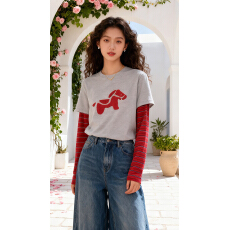 批发假两件拼接长袖<b class='q'>t</b><b class='q'>恤</b>2026早春新款宽松显瘦百搭上衣打底衫气质女装