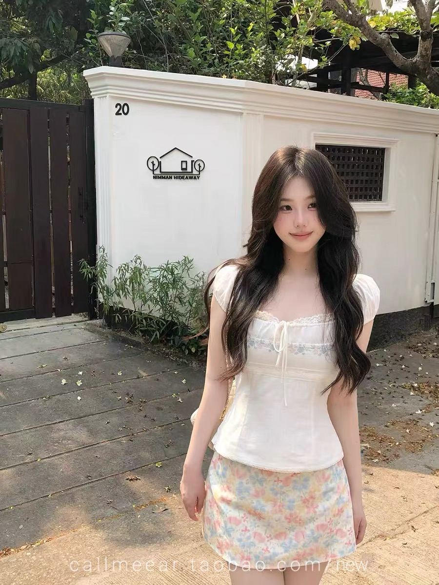 callmeear 달콤함 정원 낭만주의 프랑스식 꽃무늬 미니 스커트 여름 슬림해 보이는 타이트 스커트 타이트 스커트