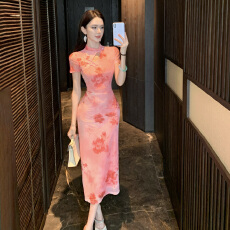 批发实拍夏季主播服装新中式国风旗袍年轻款少女气质连衣裙足浴技师服