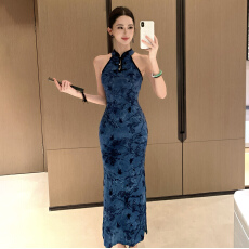 批发实拍蓝色复古新中式改良无袖盘扣旗袍女2026<b class='q'>春</b>夏新款国风素雅日常