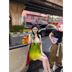 批发法式气质<b class='q'>雪纺</b>吊带连衣裙女夏季小个子超仙海边度假蓬蓬蛋糕裙