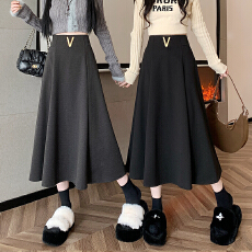 实拍大码女装秋冬新款加厚毛呢高腰半身裙女百搭中长款伞裙大摆裙